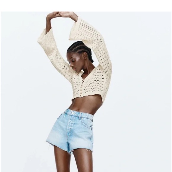 Zara Cream Open Knit Cropped Cardigan- S - Picture 2 of 14